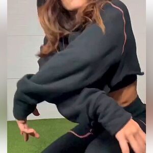 Me Threads Megan Ewoldsen Black and Orange Crop Hoodie